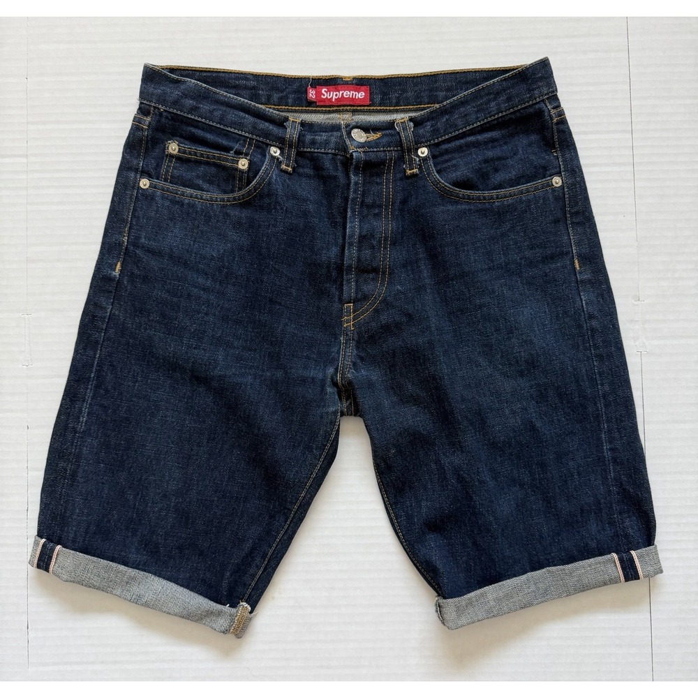 Supreme Rigid Slim Selvedge Denim Jeans Cutoff Shorts Made USA Sz 32 Red Patch